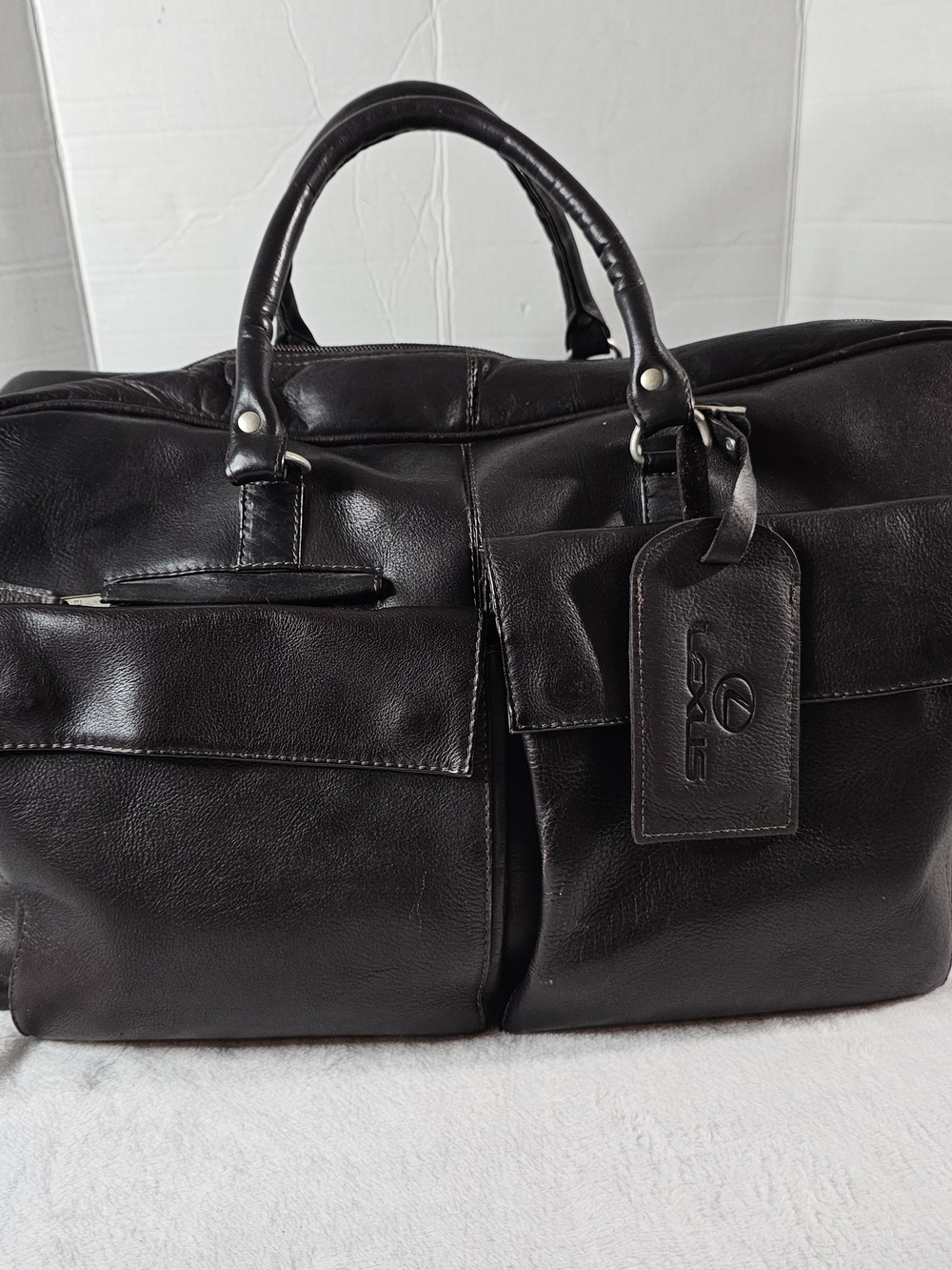 Lexus Branded Men's Leather Duffel Weekend Bag in Dark Brown